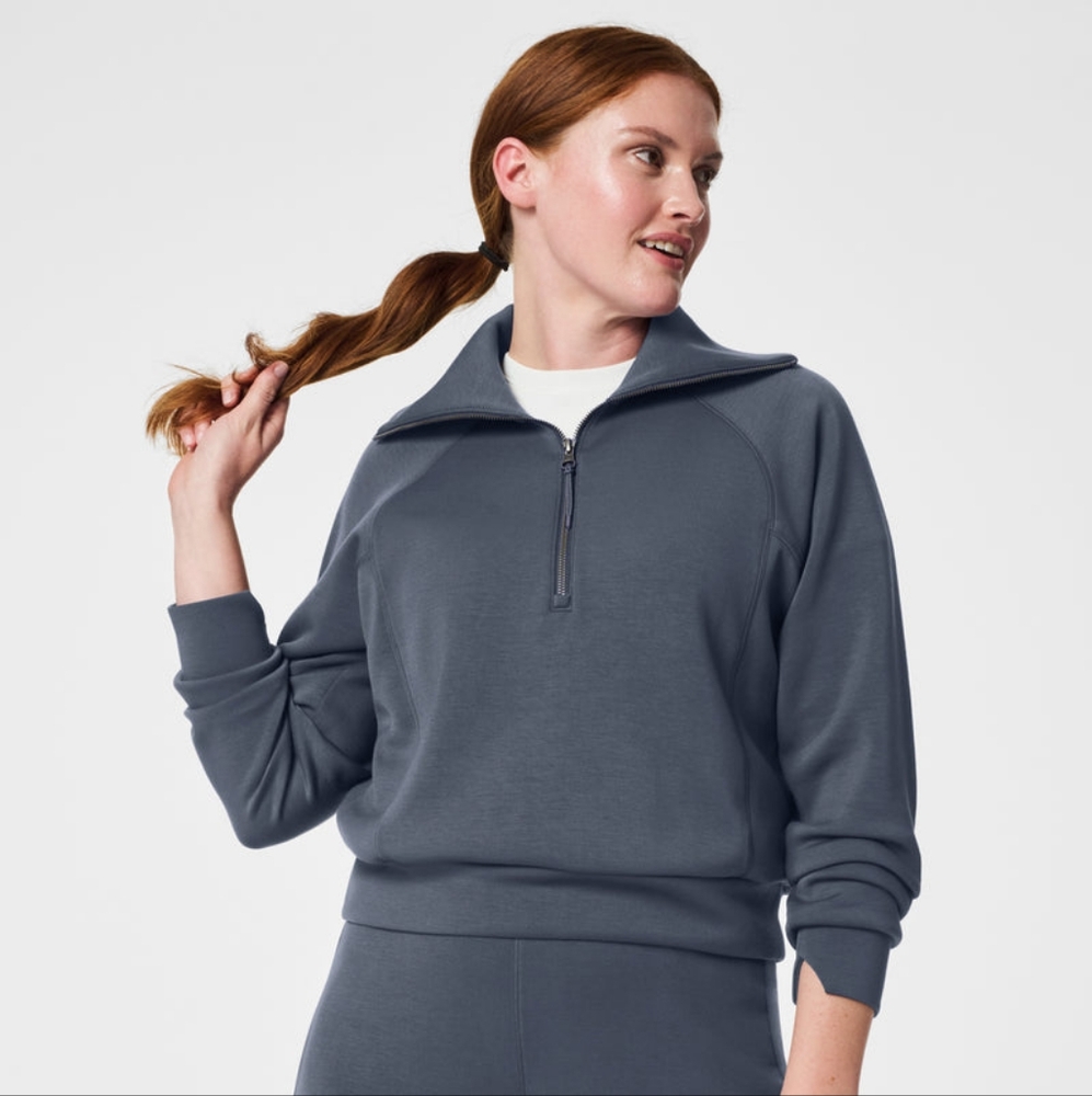 Spanx Air Essentials Half Zip Top Dark Storm Medium